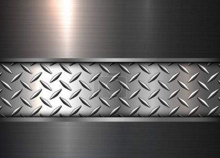 Silver metal background with diamond plate pattern, 3d technology design with brushed metal texture, vector illustration.