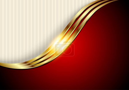 Téléchargez les illustrations : Business elegant background, gold red metallic shiny metal waves design with striped pattern, vector illustration. - en licence libre de droit