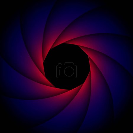 Illustration for Background with camera lens shutter, elegant purple blue shutter on black background, abstract technology design. vector illustration. - Royalty Free Image
