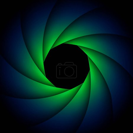 Illustration for Background with camera lens shutter, elegant green black background, abstract technology design, vector illustration. - Royalty Free Image