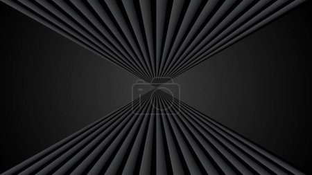 Téléchargez les illustrations : Fond noir abstrait avec motif de lignes radiales 3d, architecture minimale illustration vectorielle rayée gris foncé pour la présentation d'entreprise, conception de perspective architecturale 3d. - en licence libre de droit