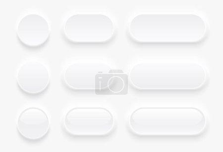 Ilustración de Botones blancos para interfaz de usuario, círculo simple diseño moderno 3D para móviles, web, redes sociales, negocios. Conjunto de iconos de interfaz de usuario de estilo mínimo de color gris blanco. - Imagen libre de derechos