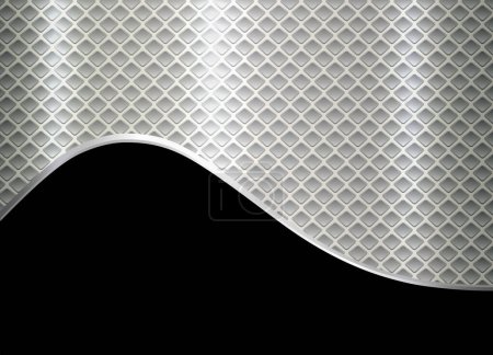 Illustration for Silvery black shiny metallic background with squares perforated pattern, vector illustration. - Royalty Free Image