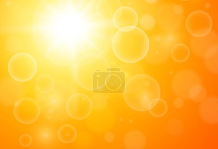 Téléchargez les illustrations : Fond ensoleillé chaud orange, soleil avec bokeh, soleil chaud flamboyant par une chaude journée d'été, illustration vectorielle. - en licence libre de droit
