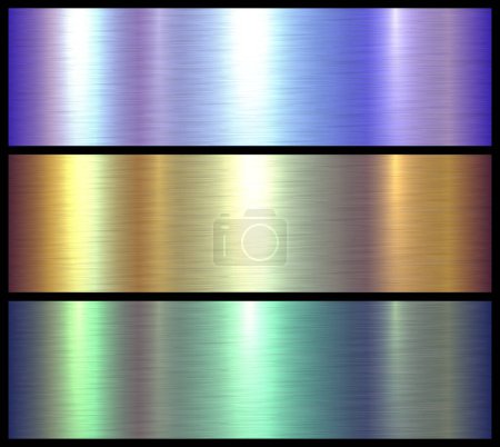 Illustration for Metal textures shiny brushed metallic backgrounds, multicolored lustrous pattern, vector illustration. - Royalty Free Image