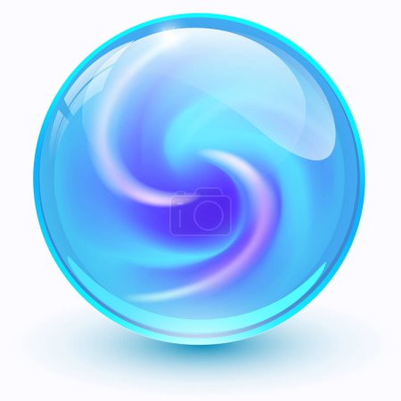 Illustration for 3d glass marble ball with spiral pattern inside, shiny crystal sphere vector illustration. - Royalty Free Image