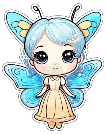 Illustration for Cute anime girl with butterfly wings, fairy flat vector sticker clip art illustration. - Royalty Free Image