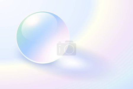 Illustration for Background with glass transparent sphere, iridescence pearl shimmering with colors, 3d vector illustration - Royalty Free Image