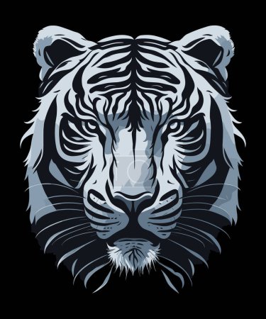 Téléchargez les illustrations : Têtes de tigre noir et blanc silhouette plate logo design, illustration vectorielle. - en licence libre de droit