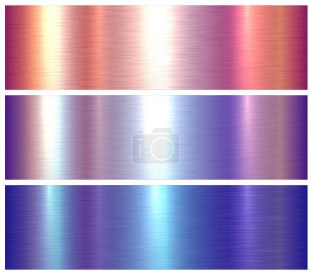 Ilustración de Texturas metálicas fondos metálicos cepillados brillantes, patrón brillante multicolor, ilustración vectorial. - Imagen libre de derechos