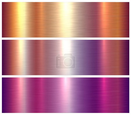 Ilustración de Texturas metálicas fondos metálicos cepillados brillantes, patrón brillante multicolor, ilustración vectorial. - Imagen libre de derechos