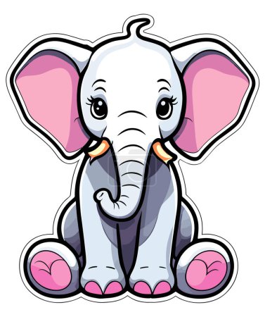 Téléchargez les illustrations : Mignon petit éléphant autocollant, plat vectoriel clip art t-shirt illustration design. - en licence libre de droit