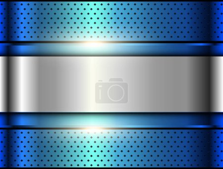 Ilustración de Fondo de metal azul plateado, textura cromada metálica, fondo de pantalla metálico brillante, ilustración vectorial 3d. - Imagen libre de derechos