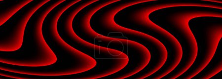 Téléchargez les illustrations : Fond abstrait avec motif rayé noir rouge 3D, fond sombre minimal ondulé intéressant, conception embossée pour la présentation d'entreprise, illustration vectorielle - en licence libre de droit