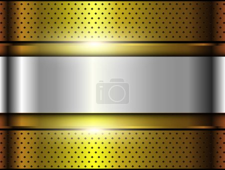 Ilustración de Fondo de metal dorado plateado, textura cromada metálica, brillante fondo de pantalla metálico, ilustración vectorial 3d. - Imagen libre de derechos