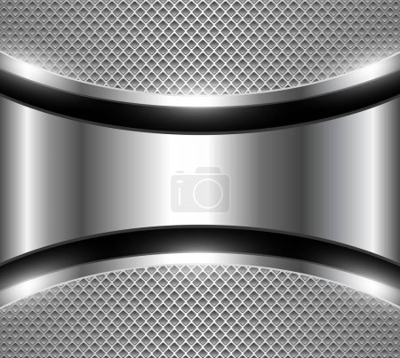 Illustration for Silver chrome metal 3D background, lustrous and shiny metallic design with interesting holes pattern, vector illustration. - Royalty Free Image