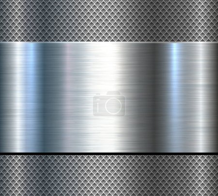 Illustration for Silver chrome metal 3D background, lustrous and shiny metallic design with interesting holes pattern, vector illustration. - Royalty Free Image
