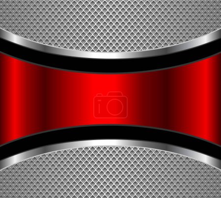 Illustration for Silver red chrome metal 3D background, lustrous and shiny metallic design with interesting holes pattern, vector illustration. - Royalty Free Image