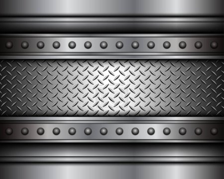 Illustration for Background silver metallic, 3d chrome vector design with diamond plate sheet metal texture, vector illustration. - Royalty Free Image