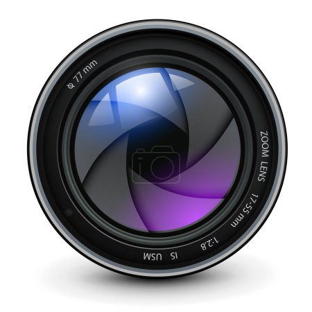 Illustration for Camera photo lens with shutter inside, 3d icon realistic vector illustration. - Royalty Free Image