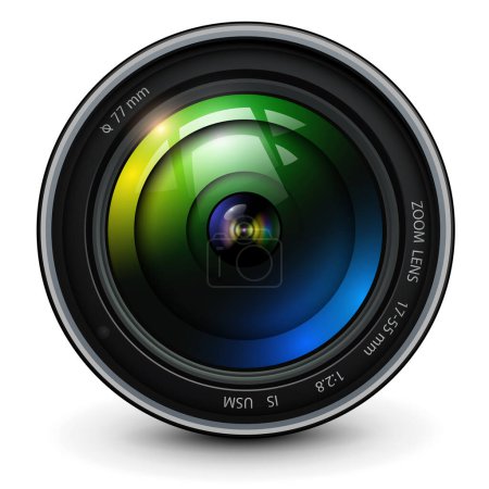 Téléchargez les illustrations : Objectif photo appareil photo, illustration vectorielle réaliste icône 3d. - en licence libre de droit
