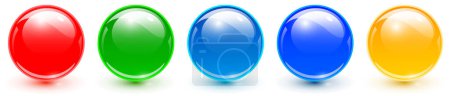 Ilustración de Conjunto de esferas de colores, brillante y brillante colección de bolas de vidrio de colores 3D, ilustración vectorial multicolor. - Imagen libre de derechos