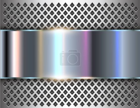 Illustration for Metallic silver background with opalescent pearl colors, chrome metal background with perforated texture, 3d vector illustration. - Royalty Free Image