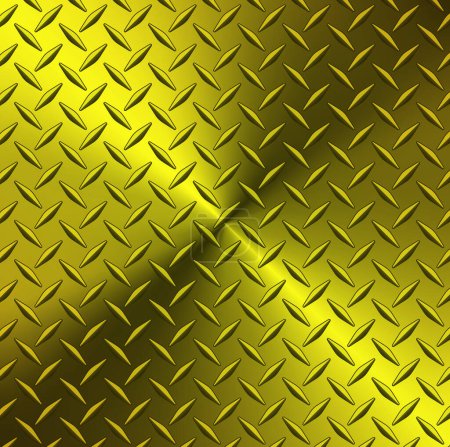 Illustration for Gold chrome polished steel texture background, shiny radial metallic gradient with diamond plate texture, vector lustrous metal design. - Royalty Free Image