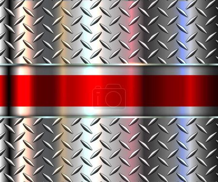 Fondo de textura de acero pulido en plata, brillante cromo rojo metálico con textura de iridiscencia de placa de diamante, diseño de metal lustroso vector 3d.