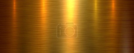 Illustration for Gold brushed metal texture background, shiny lustrous golden metallic 3d background, vector illustration. - Royalty Free Image