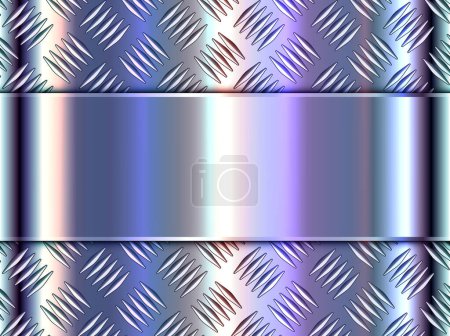 Metallic shiny iridescence background with technology diamond plate pattern, steel metal lustrous texture, vector illustration.