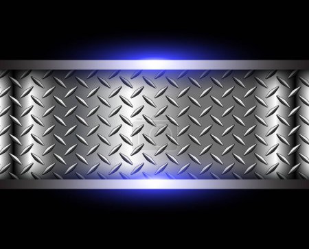 Illustration for Metallic silver background, chrome metal background with diamond plate texture, 3d vector illustration. - Royalty Free Image