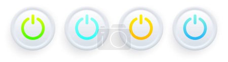 Téléchargez les photos : Ensemble de boutons ronds blancs avec des symboles de puissance colorés. Eléments d'interface utilisateur pour appareils mobiles, UI, UX, illustration vectorielle. - en image libre de droit