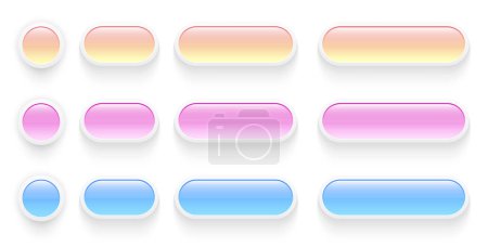 Ilustración de Conjunto de botones para interfaz de usuario, diseño moderno 3D de colores simples para móviles, web, redes sociales, negocios. Juego de iconos de interfaz de usuario de estilo mínimo, ilustración vectorial. - Imagen libre de derechos