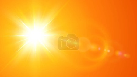 Téléchargez les photos : Fond ensoleillé, soleil orange avec fusée éclairante, concept de temps chaud, illustration vectorielle de fond d'été. - en image libre de droit