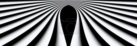 Téléchargez les photos : Fond noir et blanc abstrait avec motif de lignes 3D, architecture symétrique fond vectoriel rayé minimal. - en image libre de droit