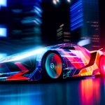 3d rendering of a car driving in night city