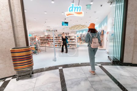 Photo for 26 July 2022, Munster, Germany: Entrance to the dm cosmetic store. Beauty products for sale business - Royalty Free Image