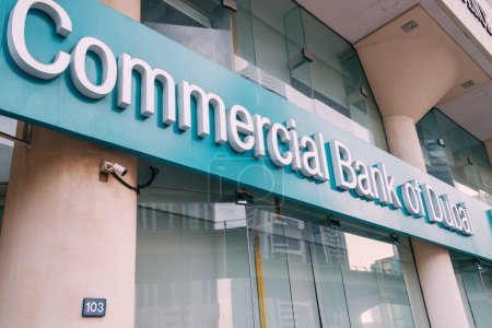 Photo for 17 January 2023, Dubai, UAE: Commercial Bank of Dubai signage at the entrance to famous financial institution - Royalty Free Image