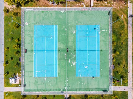 Tennis court aerial view. Healthy lifestyle concept