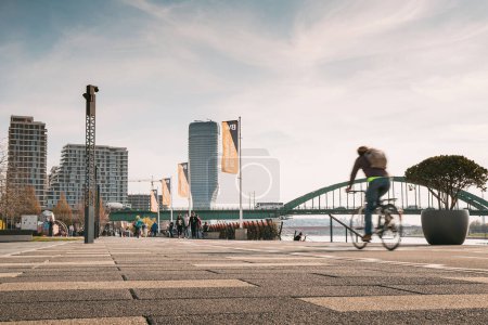 Photo for 23 March 2024, Belgrade, Serbia: Belgrade's waterfront promenade: A modern urban marvel along the Danube River, with the iconic Kula Beograd tower gracing the skyline. - Royalty Free Image