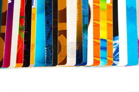 Photo for Colorful various credit cards on a white background - Royalty Free Image