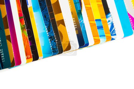 Photo for Colorful various credit cards on a white background - Royalty Free Image