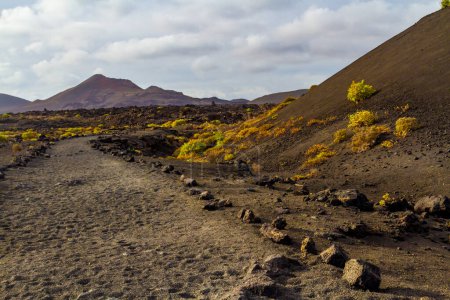 Sendero al volcán Cuervo. Caminando por el camino. Isla de Lanzarote, Islas Canarias, España, Europa