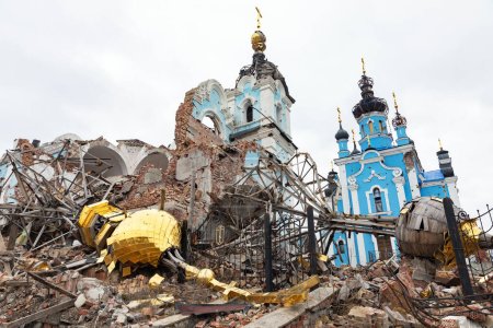 Photo for Scars of war. The tragic aftermath of violence and aggression, as a church stands in ruins from the horrors of war in Bogorodichne Donetsk reg., a victim of Russian military action against Ukraine. - Royalty Free Image