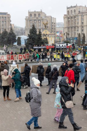 Photo for KYIV, UKRAINE - Feb. 18, 2024: Maidan Nezalezhnosti in Kyiv seen during the Free Azov rally. - Royalty Free Image