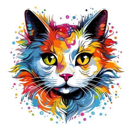 Téléchargez les illustrations : Portrait d'un chat en style pop art vectoriel sur fond blanc. Modèle pour t-shirt, autocollant, etc.. - en licence libre de droit