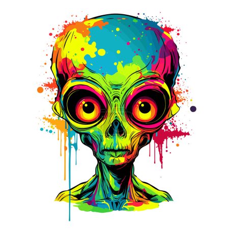 Illustration for Humanoid alien portrait in vector graphic style. Template for t-shirt, sticker, etc. - Royalty Free Image
