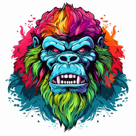 Gorilla king. Portrait of a mighty old gorilla, the king of the jungle, isolated on a white background in a vector pop art style. Template for t-shirt, sticker, etc.