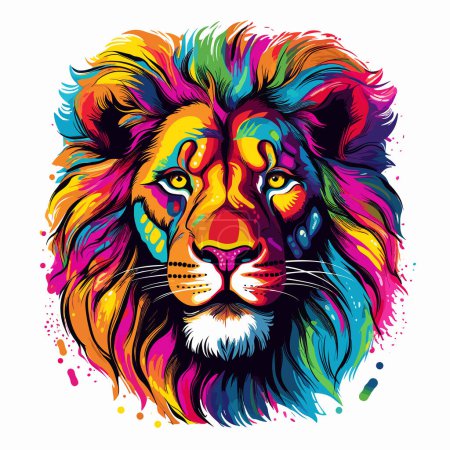 Illustration for The lion is the king of beasts.  Portrait of a wicked and majestic lion in colourful vector pop art style. Template for t-shirt, sticker, etc. - Royalty Free Image